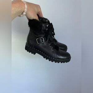 Napoleoni Italy Shearling Moto Boots Womens Size 8